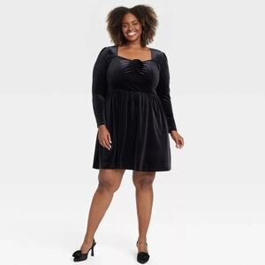 Ava & Viv Women's Holiday Long Sleeve Rosette Midi A Line Dress Black Size XXL